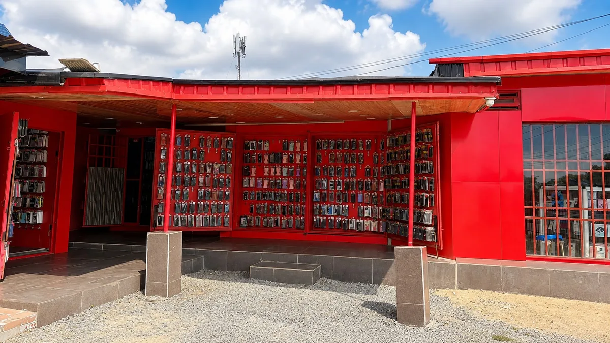 Phone cases and pouches on display inside Pouch Villa.